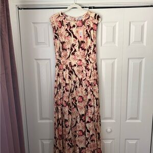 CROSBY by Mollie Burch Pink, Black & Cream Floral Midi Dress